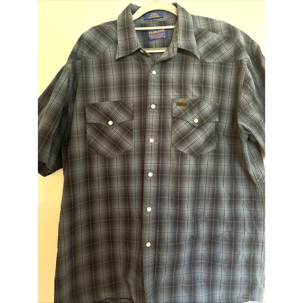 PENDLETON  Frontier Shirt Mens Large Blue WESTERN Pearl Snap COWBOY Shirt